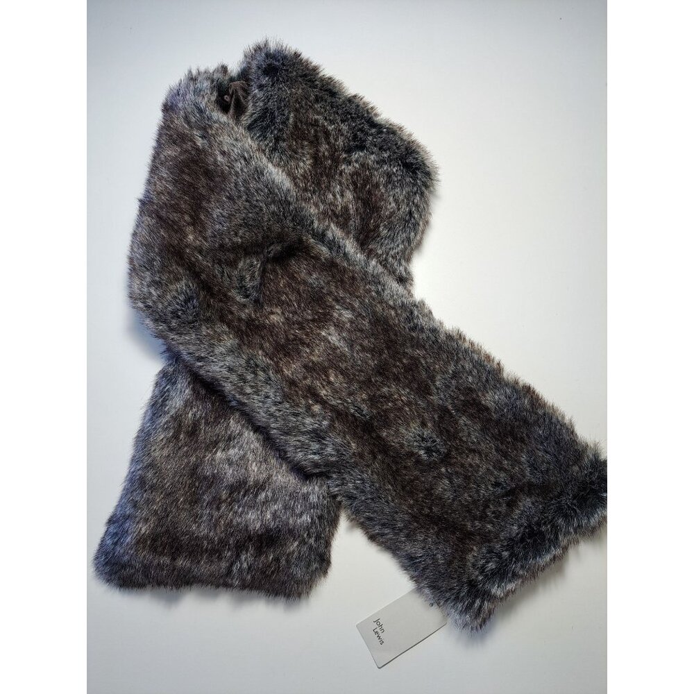 John Lewis NEW Faux Fur Gray  Brown Scarf Stole Warm 39" Long 6.5" Wide Luxury